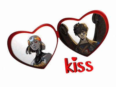a couple of hearts with the word kiss on the bottom right