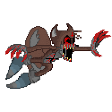 a pixel art drawing of a monster with blood coming out of its mouth and claws .