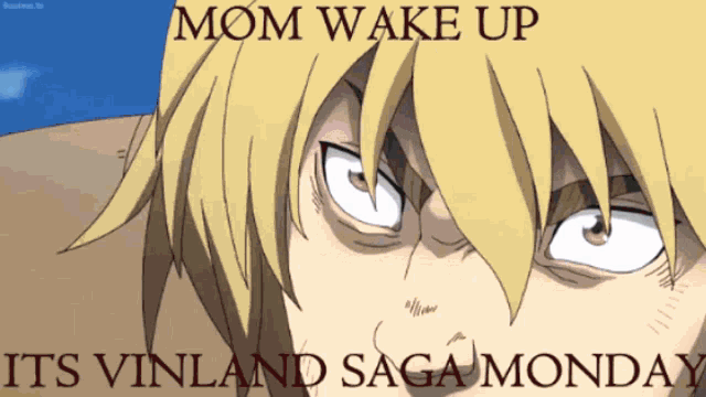 a cartoon drawing of a man with the words mom wake up its vinland saga monday