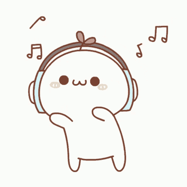 a cartoon character wearing headphones with music notes flying around him