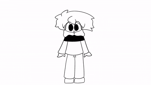 a black and white drawing of a cartoon character standing with his arms outstretched on a white background .