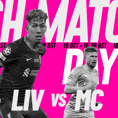 two soccer players on a pink background with the words liv vs mc on the bottom