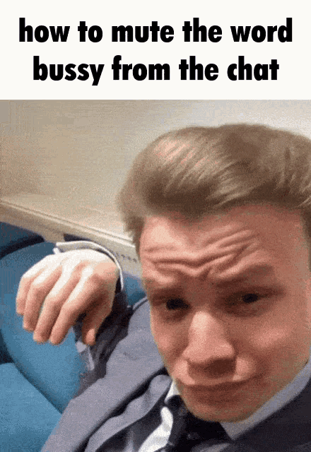 a man in a suit and tie is making a funny face with the words how to mute the word busy from the chat