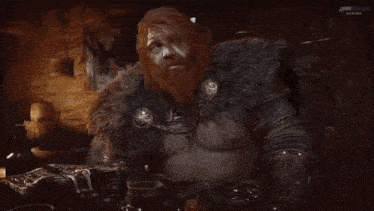 a man with a beard and a fur coat says " are you a calm and reasonable person "