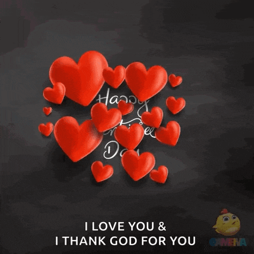 a valentine 's day card with red hearts and the words happy valentine 's day i love you and i thank god for you