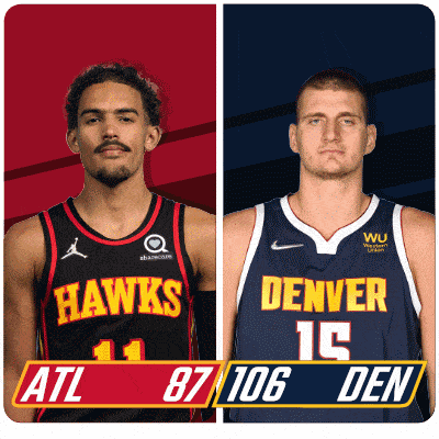 two basketball players one from the hawks and the other from denver