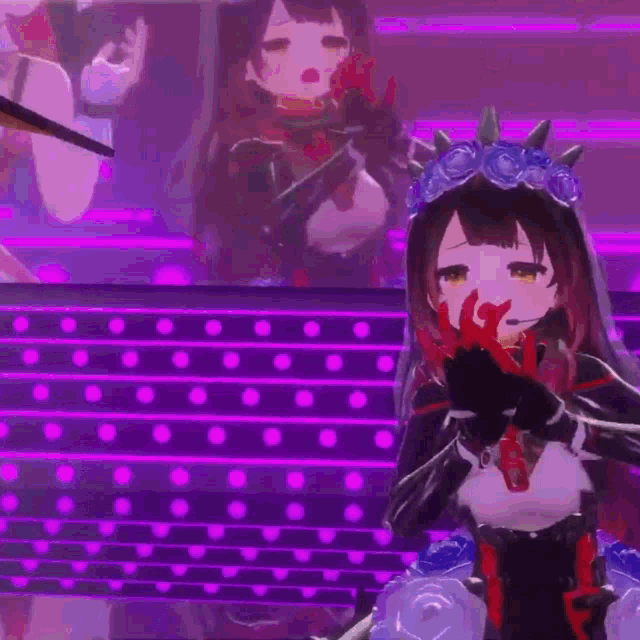 a video game character with a crown on her head is dancing on a stage .