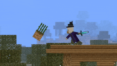 a minecraft character with a sword and a hat