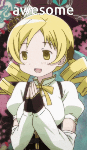 a picture of a yellow haired anime girl with the words awesome written above her