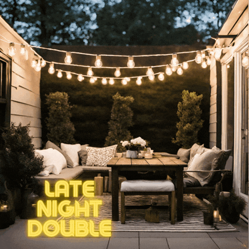 a sign that says late night double in yellow