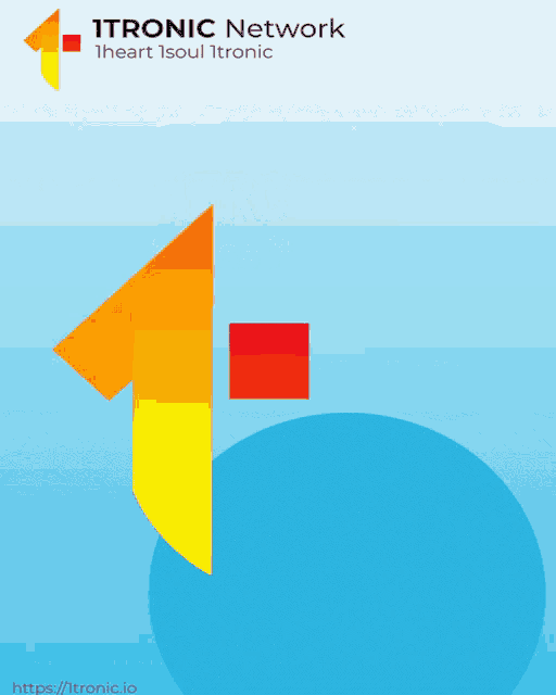 a poster for itronic network shows a blue circle and a yellow triangle