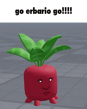 a red plant with green leaves and the words go erbario go on the bottom