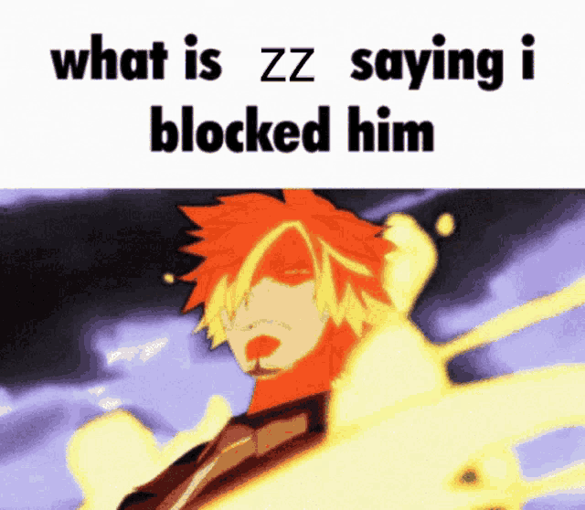 a cartoon of a man with the words " what is zz saying i blocked him " above him