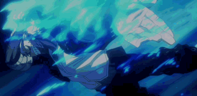 a cartoon character is surrounded by blue fire