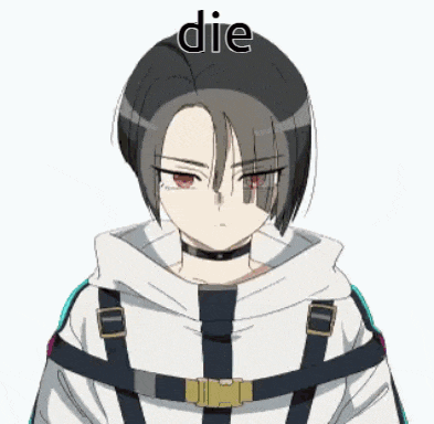 a drawing of a boy with a choker and the word die above him