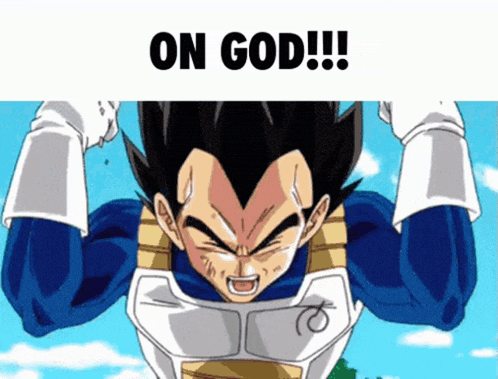 a cartoon character with the words " on god " written above him