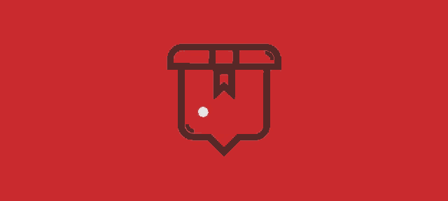 an icon of a box with a bookmark attached to it on a red background .