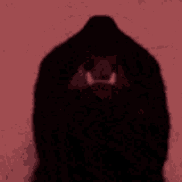 a shadow of a gorilla with a beard is against a red background .