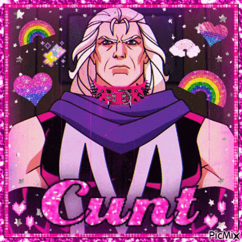 a picture of a man with the word cunt written in pink