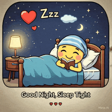 a cartoon of a person reading a book with the words " good night sleep tight " below it