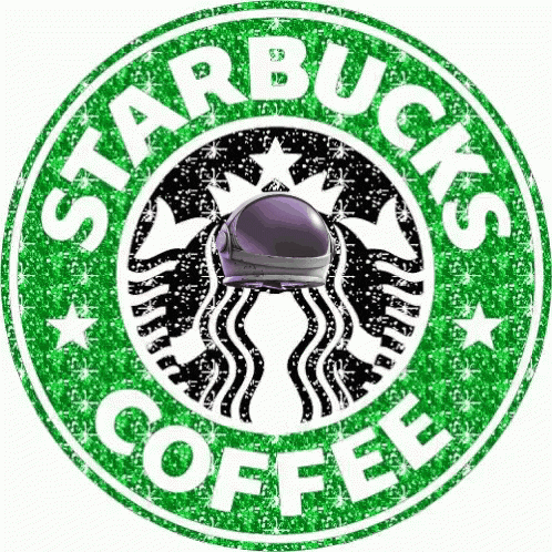 a green starbucks coffee logo with a purple astronaut in the center
