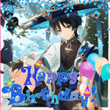a picture of a boy with balloons and the words " happy birthday "