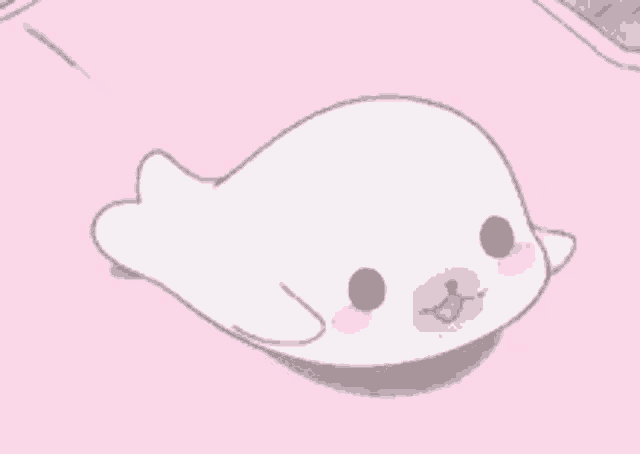 a cartoon seal is laying down on a pink surface .