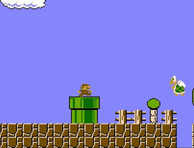 a video game with mario standing on a pipe