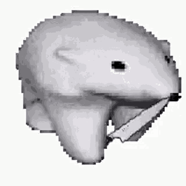 a polar bear is holding a knife in its mouth in a pixel art .