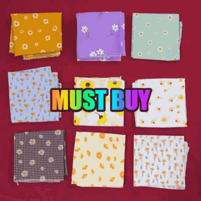 a bunch of squares of fabric with the words must buy on top of them