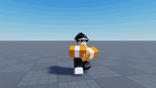 a cartoon character wearing an orange and white shirt and sunglasses