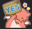 a cartoon of a dragon holding a sign that says yes