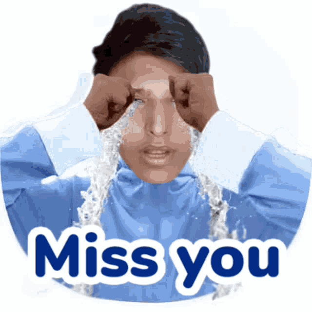 a sticker of a man crying with the words " miss you "