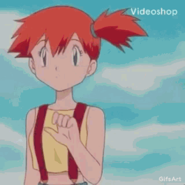 a cartoon of misty being held by a green bird