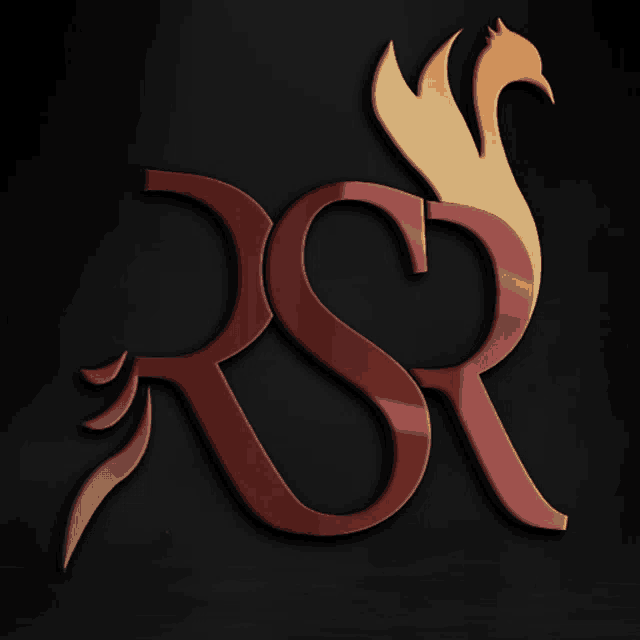 a red and gold rsr logo with a phoenix on it