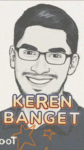 a cartoon of a man with glasses and the words keren banget