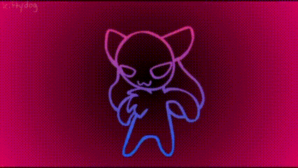 a neon drawing of a cat playing with a microphone and a ball .