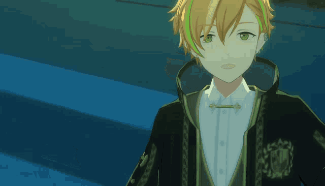 a cartoon character with a green stripe on his hair