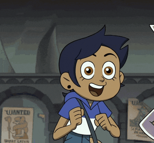 a cartoon character with a wanted poster behind her