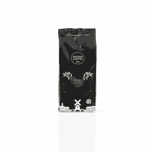 a bag of dutch quality coffee is displayed on a white surface