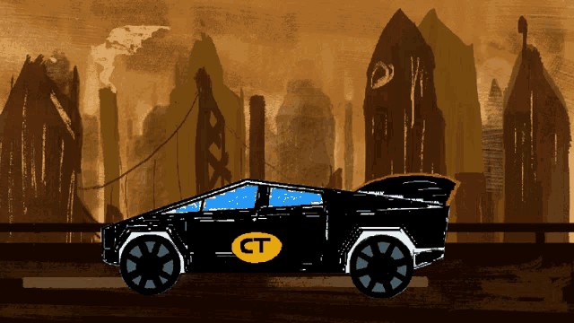 a black car with a yellow ct logo on it