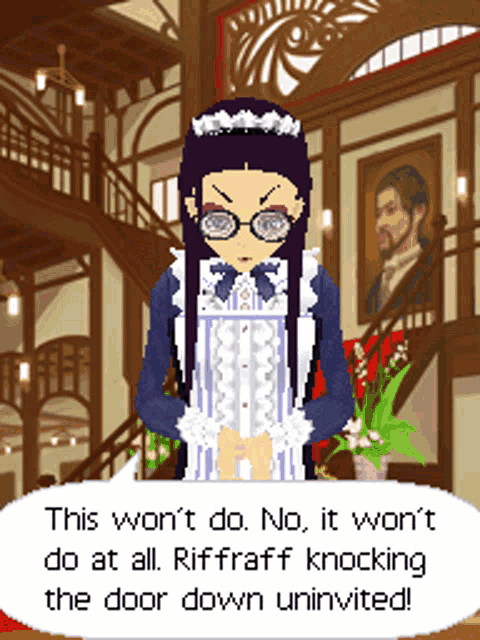 a pixel art of a maid saying this won 't do