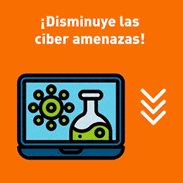 a computer screen with a red circle around it and the words disminuye las ciber amenazas below it