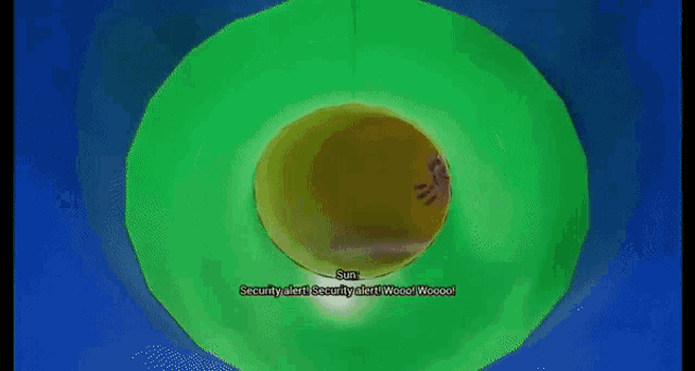 a green circle with a yellow circle in the middle and the words sam security alert security alert wooo wooo
