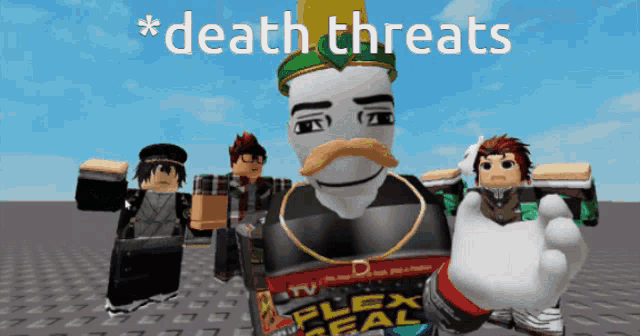 a cartoon character with a mustache is holding a box of flex seal