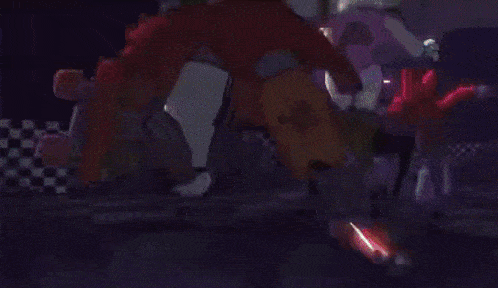 a cartoon character is standing in a dark cave