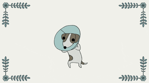 a drawing of a dog wearing a cone around its head