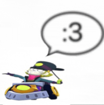 a cartoon character is riding a motorcycle with a speech bubble with the number 3 coming out of it .