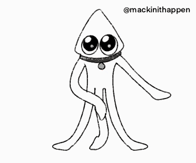 a drawing of a squid with a red mouth and a gold collar