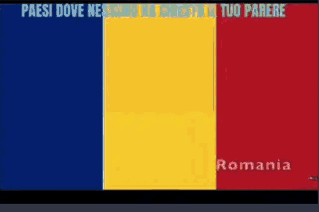 a blue yellow and red flag with romania written on the bottom right corner